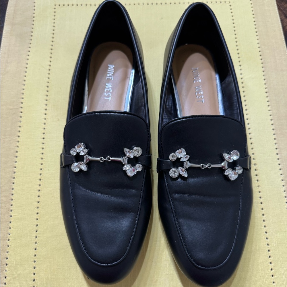 Nine West Black Loafers with Crystal Embellishments